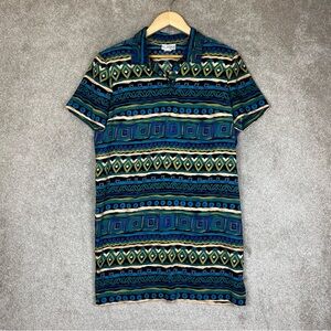 KC Spencer Vintage Dress Womens 14 Blue Green Short Sleeve Polyester 90s- 1472*